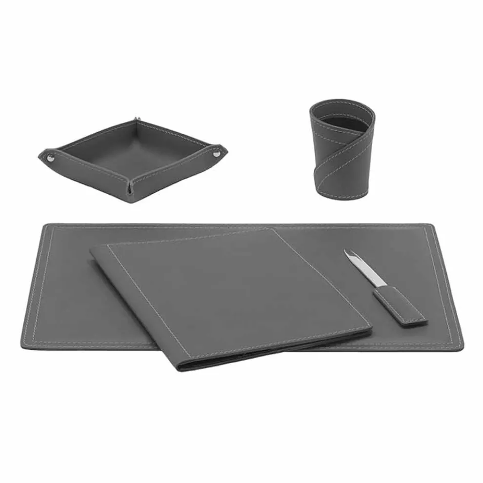 Zubehör Schreibtisch aus gebundenem Leder, 5 Stück, Made in Italy - Ascanio