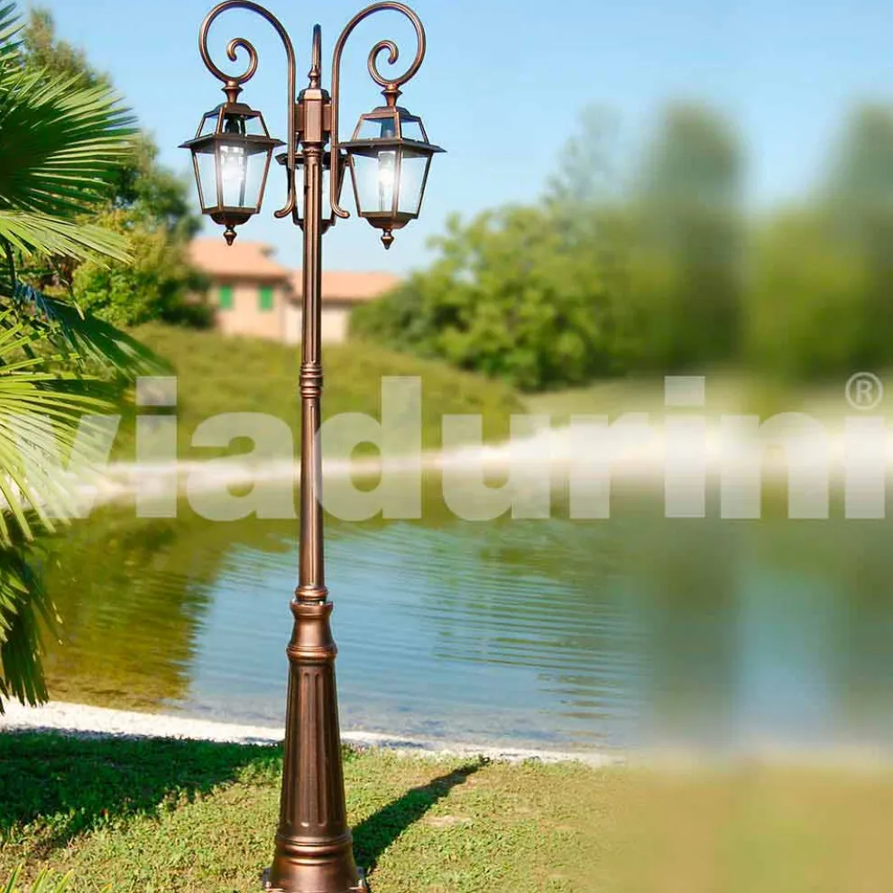 Garten drei Lichter Laternenpfahl aus Aluminium, hergestellt in Italien, Kristel