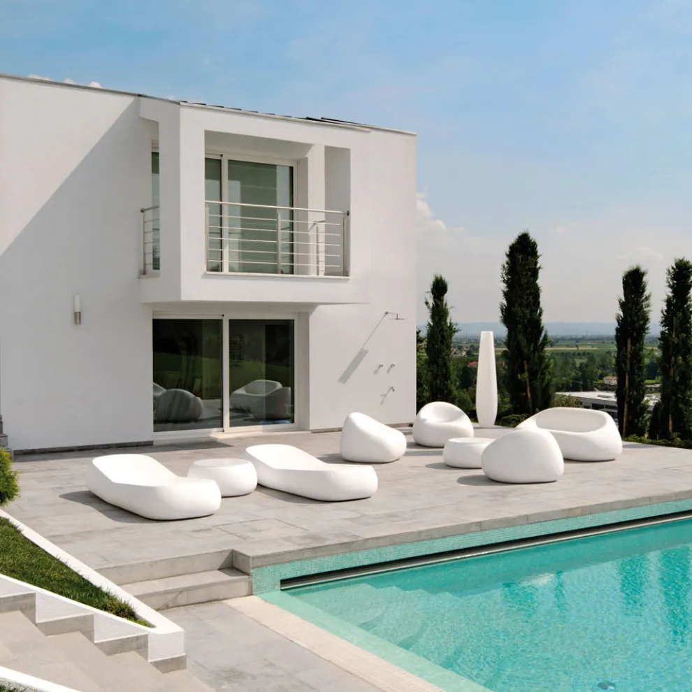 Garten-Couchtisch mit runder Platte aus Polyethylen Made in Italy - Tibaldo