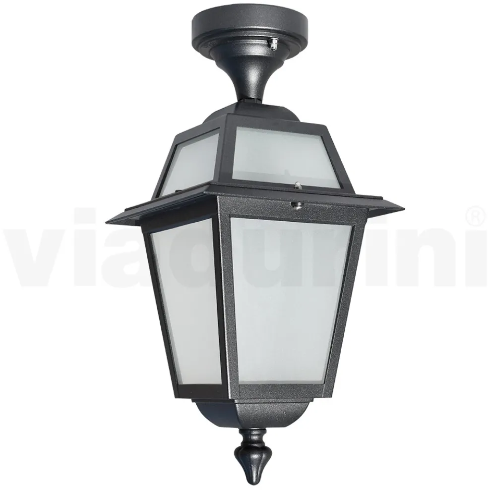 Gartendeckenlaterne aus anthrazitfarbenem Aluminium und sandgestrahltem Glas - Elric