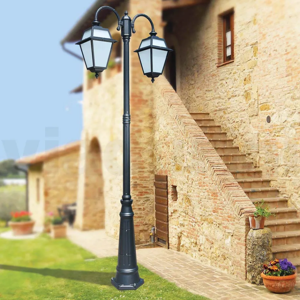 Gartenlampe mit 2 Lichtern aus Aluminium und Glas, hergestellt in Italien – Vivian