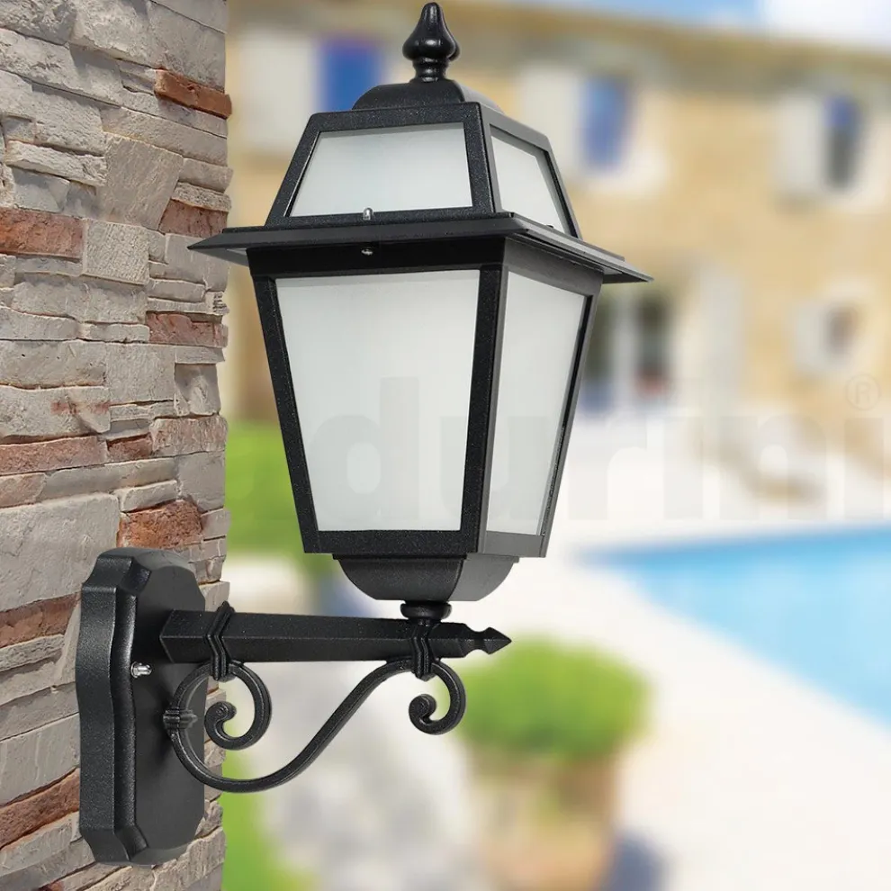 Gartenlaterne aus anthrazitfarbenem Aluminium und sandgestrahltem Glas - Elric