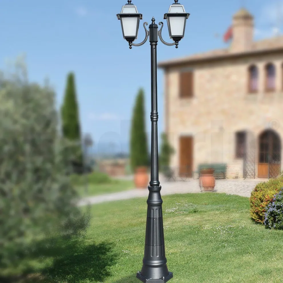 Gartenlaternenpfahl 238 cm hoch aus anthrazitfarbenem Aluminium und sandgestrahltem Glas - Elric