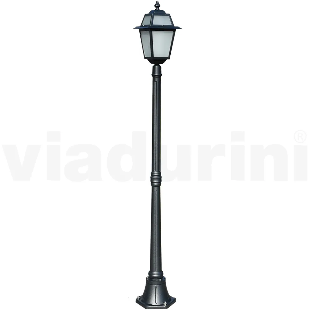 Gartenlaternenpfahl 178 cm hoch aus anthrazitfarbenem Aluminium und sandgestrahltem Glas - Elric