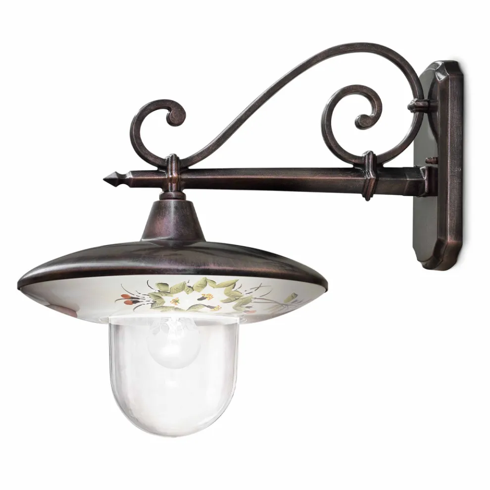 Garten-Wandlampe aus schwarzem Aluminium, handbemalte Blumen - Latein