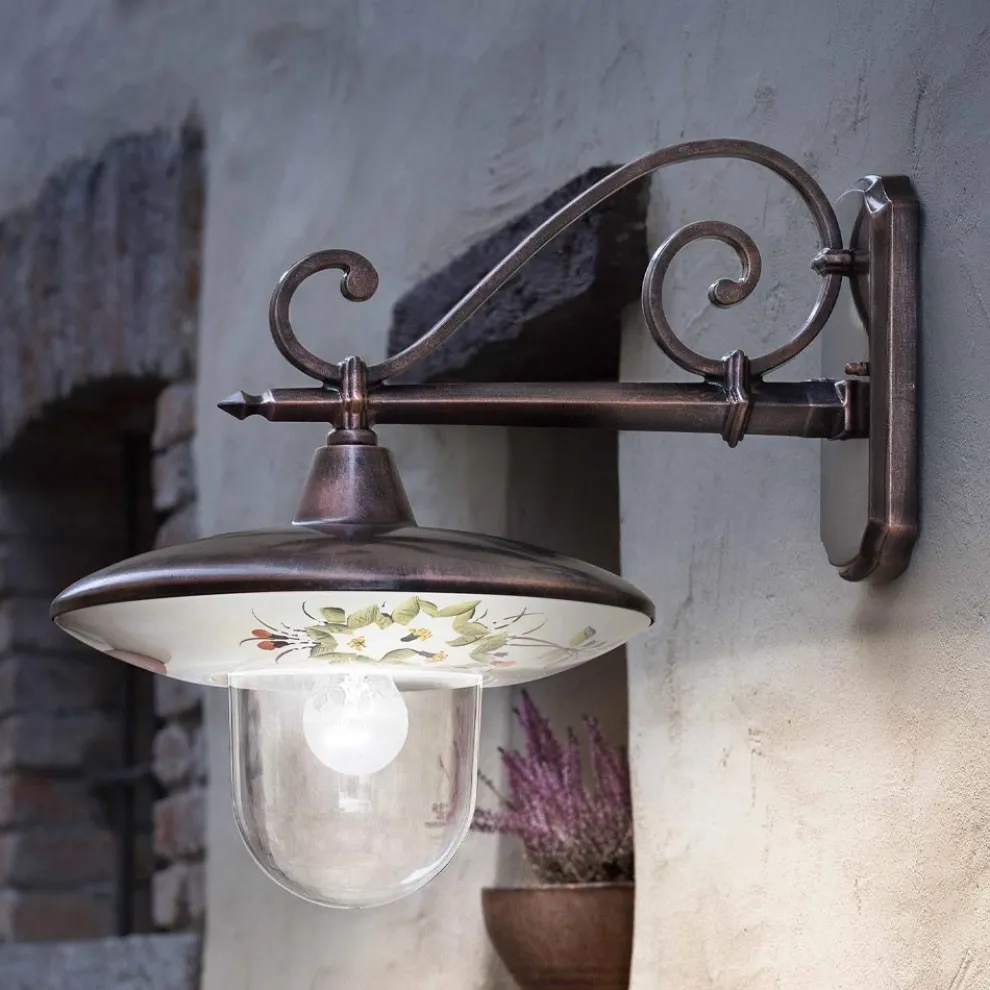 Garten-Wandlampe aus schwarzem Aluminium, handbemalte Blumen - Latein