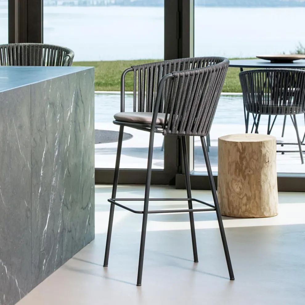 Gartenhocker aus Edelstahl und Seilrückenlehne - Luxura