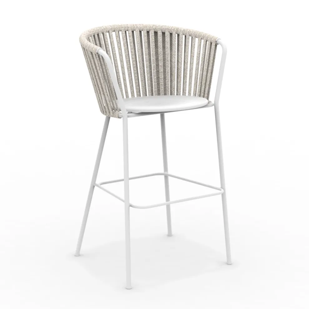 Gartenhocker aus Edelstahl und Seilrückenlehne - Luxura