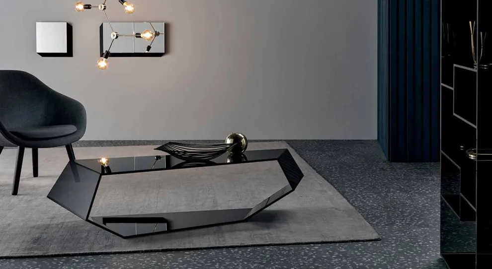 Geformter Couchtisch aus extra klarem oder rauchigem Glas made in Italy - Neok