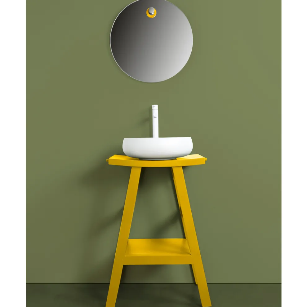 Gelbe Badezimmermöbel aus wiedergewonnenem Teakholz mit seitlichen Haken - Raomi