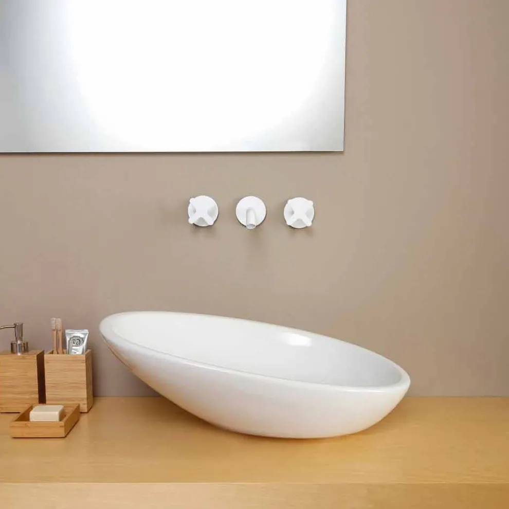 Geneigtes Aufsatzwaschbecken, Design, Keramik made in Italy Glossy