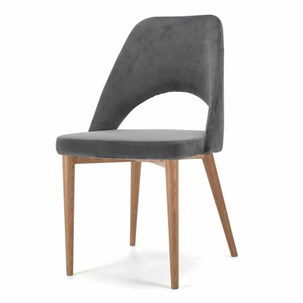 Gepolsterter Stuhl mit Untergestell aus Eschenholz, hergestellt in Italien – Lorenza