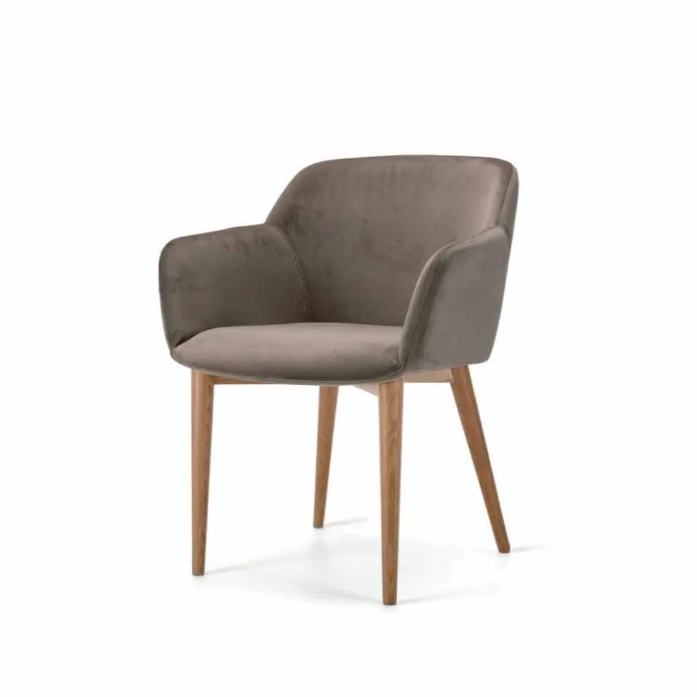 Gepolsterter Stuhl mit Untergestell aus Eschenholz und Sitz aus Stoff oder Leder – Bardella