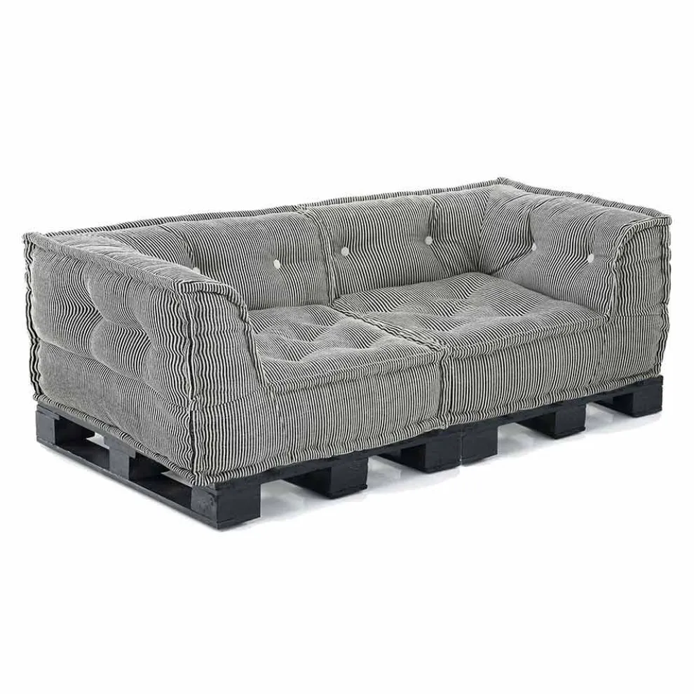 Gepolstertes Zweisitzer-Ethnosofa aus Patchworkstoff und Holzfaser