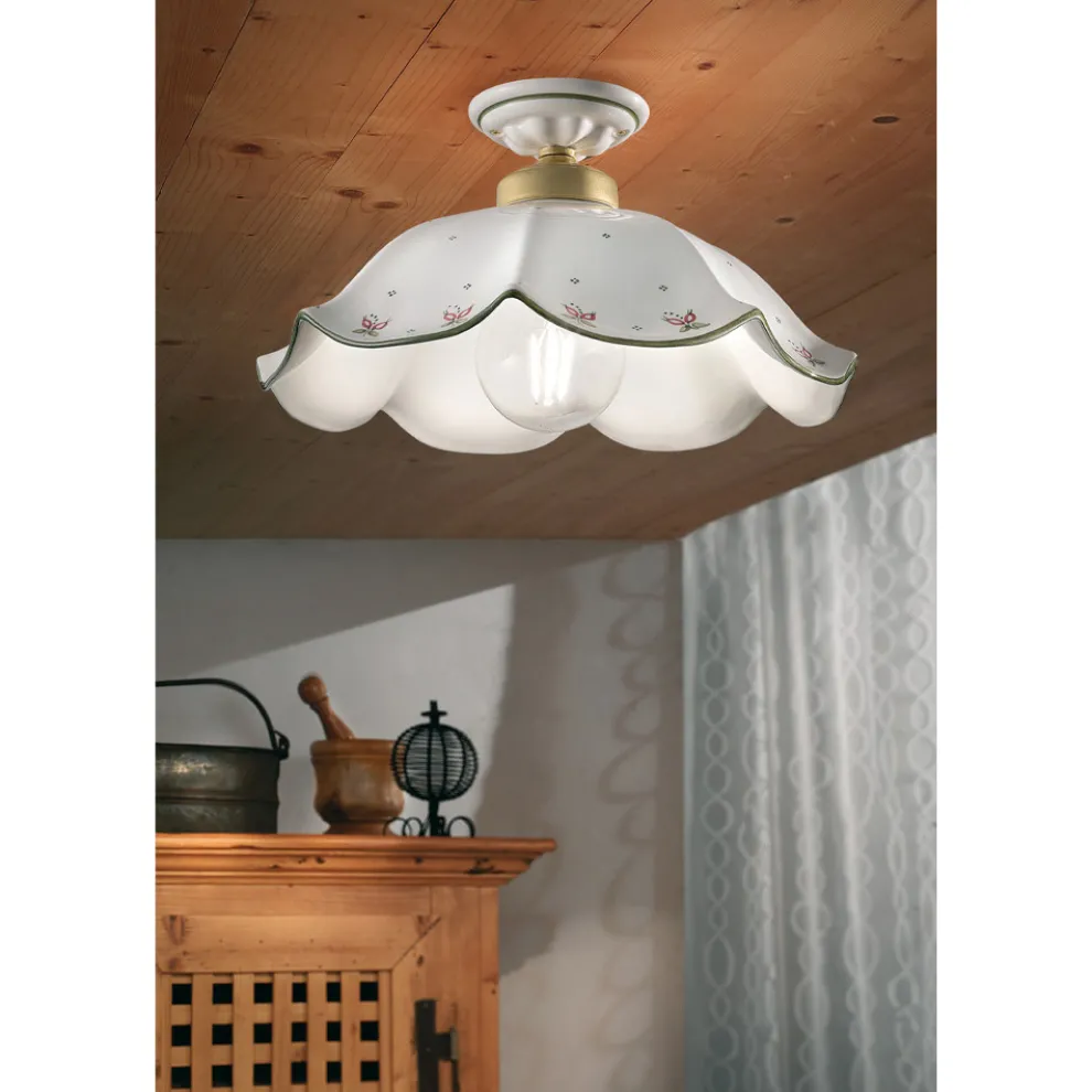 Gewellte und handdekorierte und bemalte Keramik-Deckenlampe - Belluno