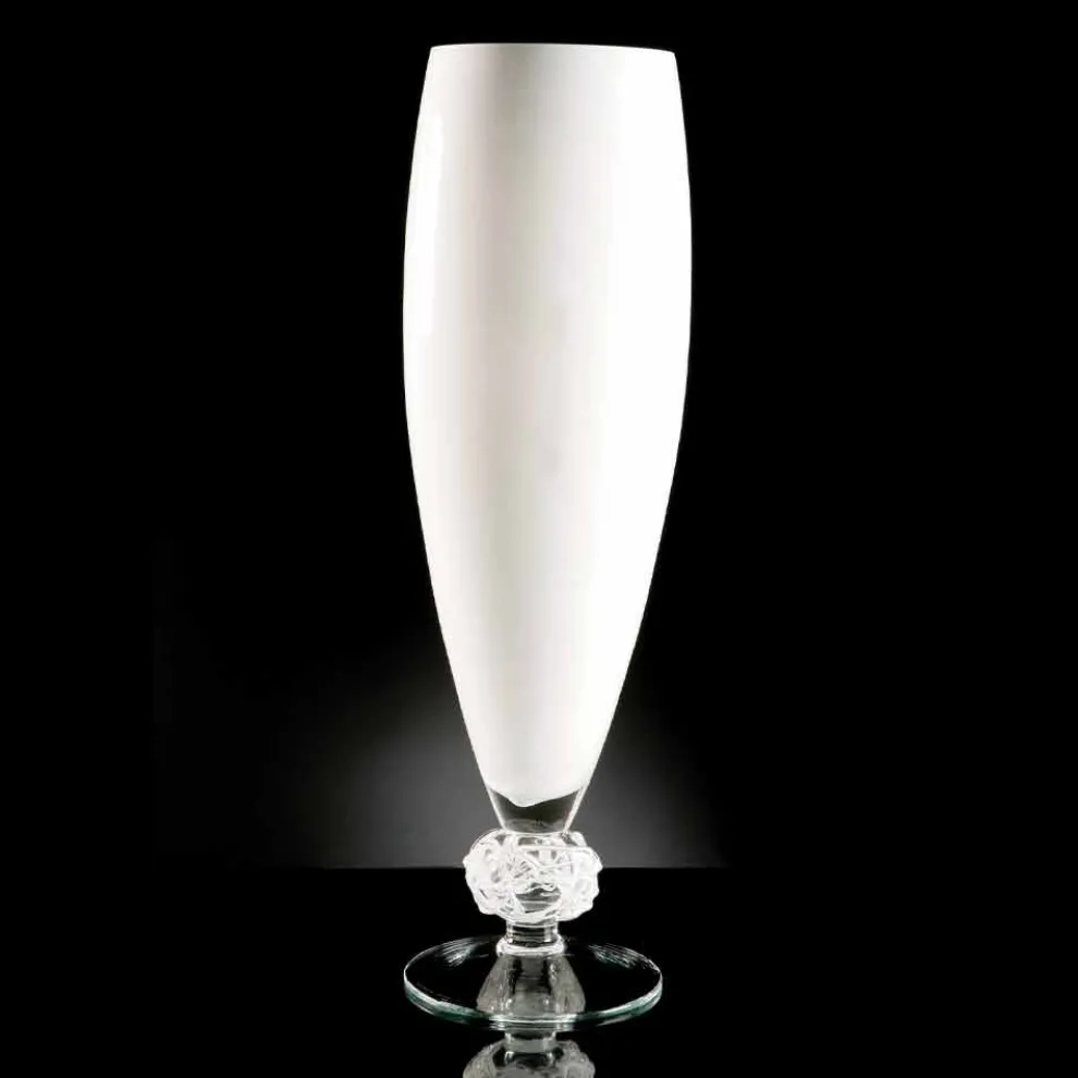 Dekorative Vase aus weißem und transparentem Glas, handgefertigt in Italien - Crezia