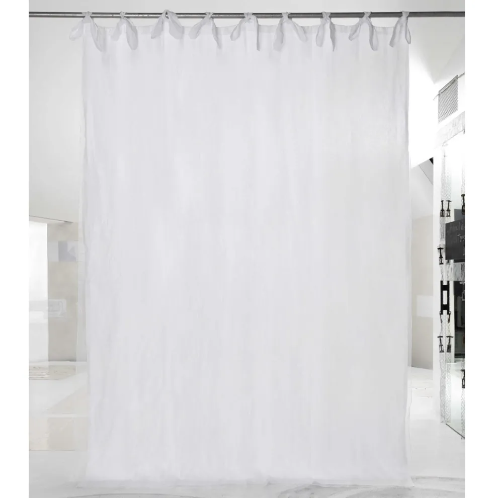 Vorhang aus leichtem weißem oder Retro-Leinen und Organza mit luxuriösen Schnürsenkeln - Karnak