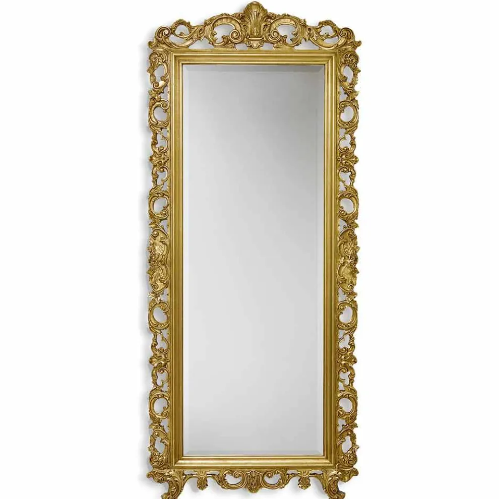 Gold / Silber Wandspiegel in Ayous Holz von Hand gefertigt in Italien Francesco