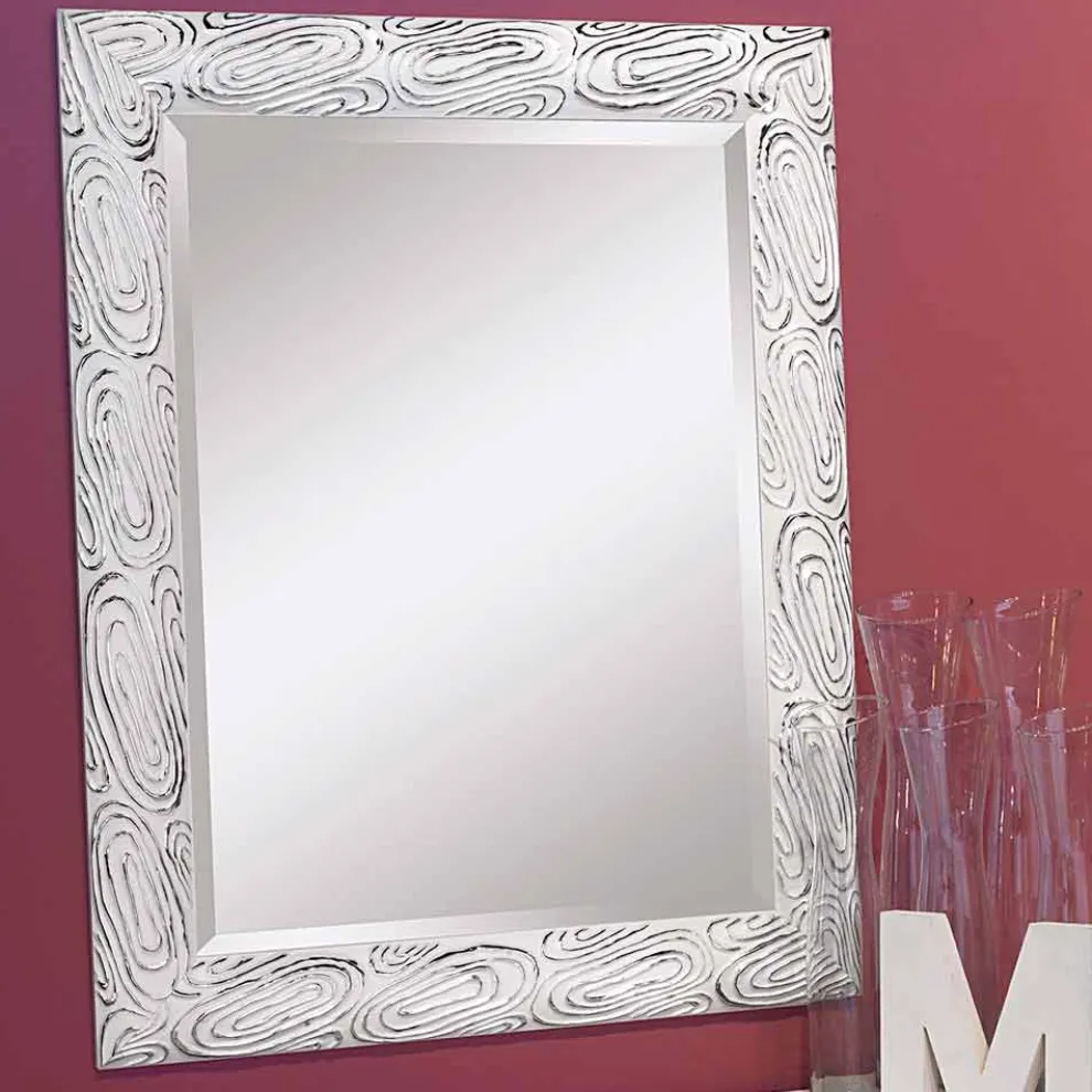 Gold / Weiß / Silber Wandspiegel aus Holz in Italien Eugenio