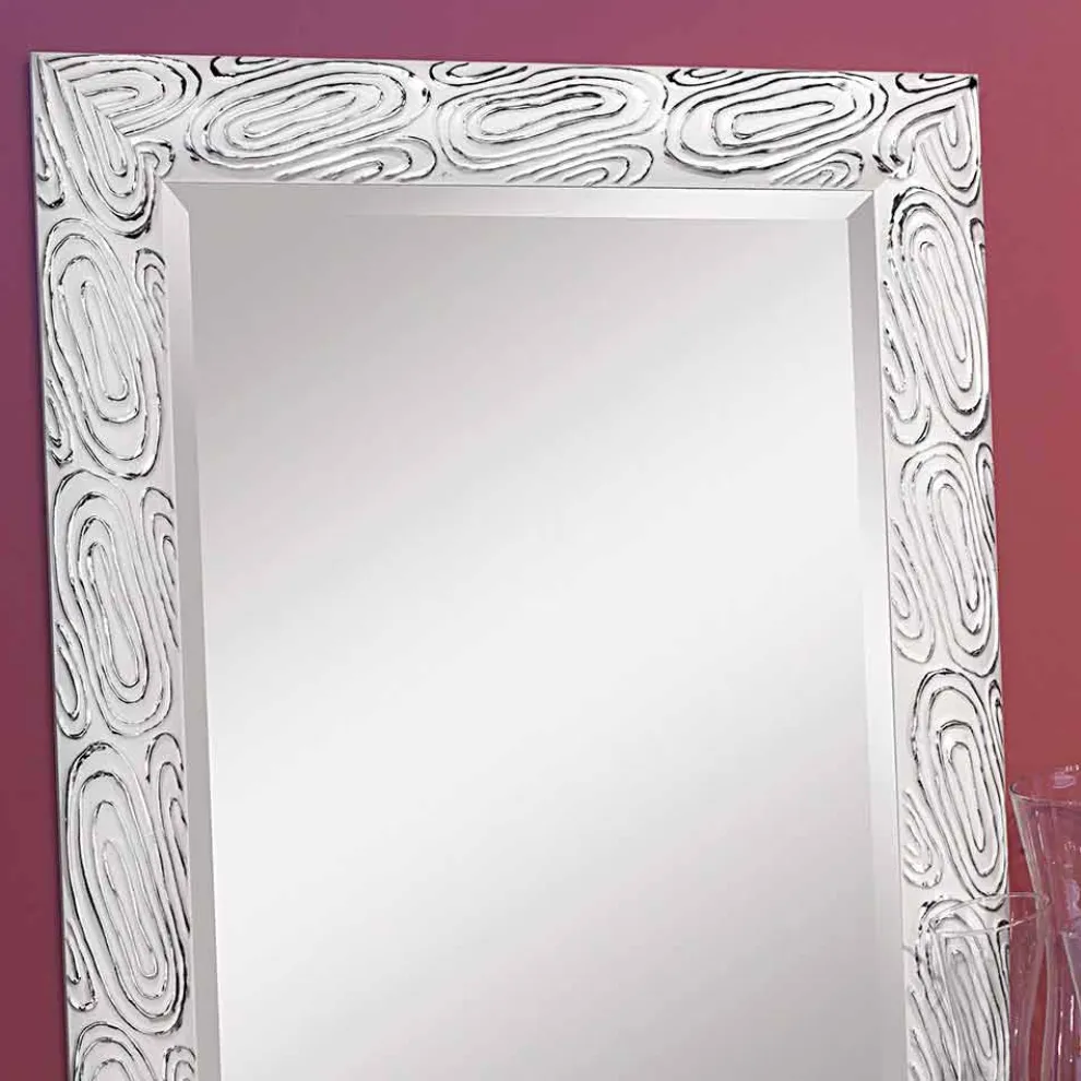 Gold / Weiß / Silber Wandspiegel aus Holz in Italien Eugenio