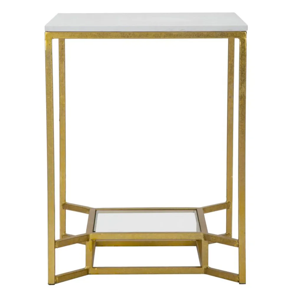 Golden Square Couchtisch aus Eisen, weißem Harz und Glas - Tokyo