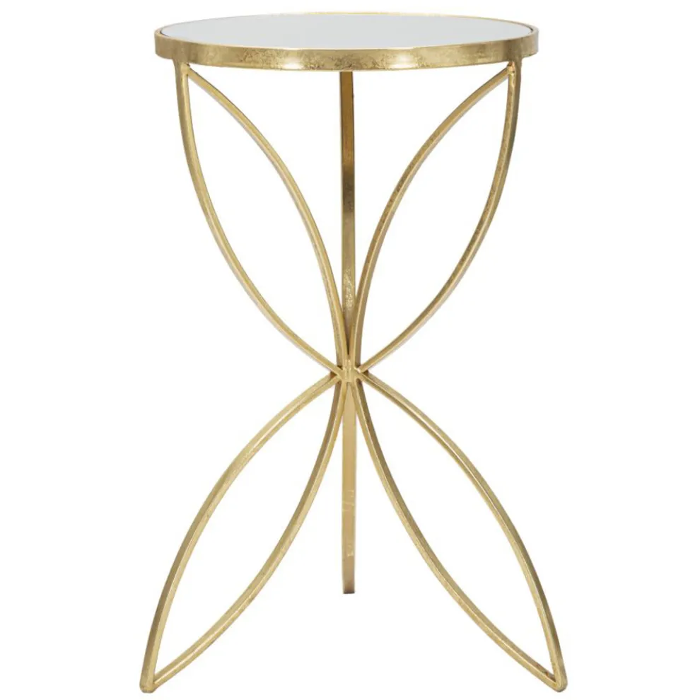 Goldfarbener Couchtisch aus Eisen mit runder Spiegelplatte - Umari