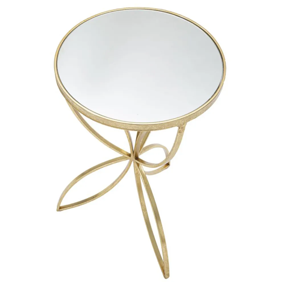 Goldfarbener Couchtisch aus Eisen mit runder Spiegelplatte - Umari