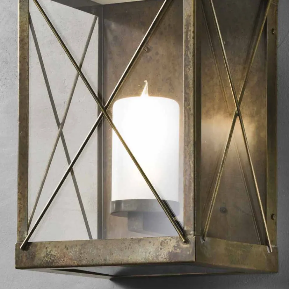 Große Wandlaterne aus  Eisen/ Messing mit Kerzenhalter Il Fanale