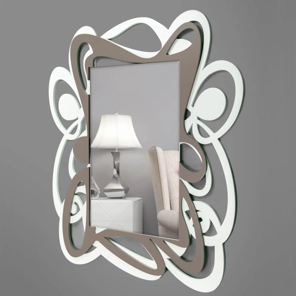 Großer dekorativer Wandspiegel im modernen Design in Weiß und Kakao – Bocchio