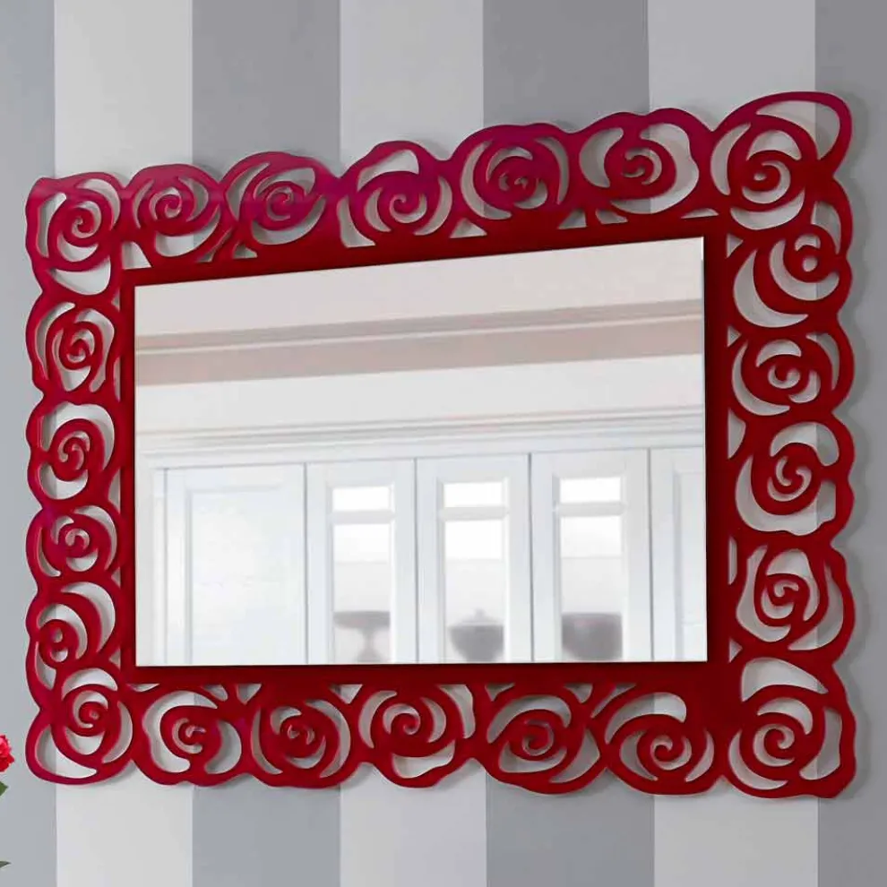 Großer moderner Wandspiegel aus rotem Plexiglas - Rosalinda