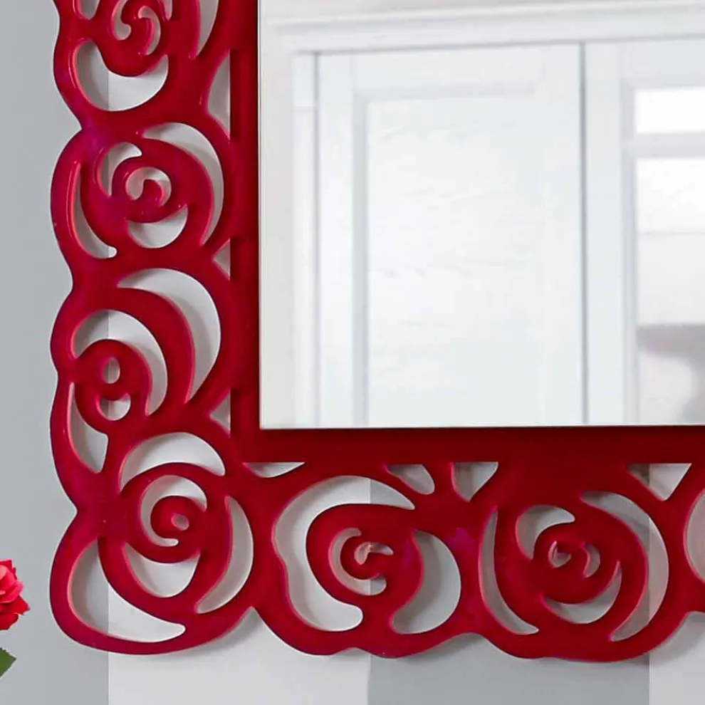 Großer moderner Wandspiegel aus rotem Plexiglas - Rosalinda