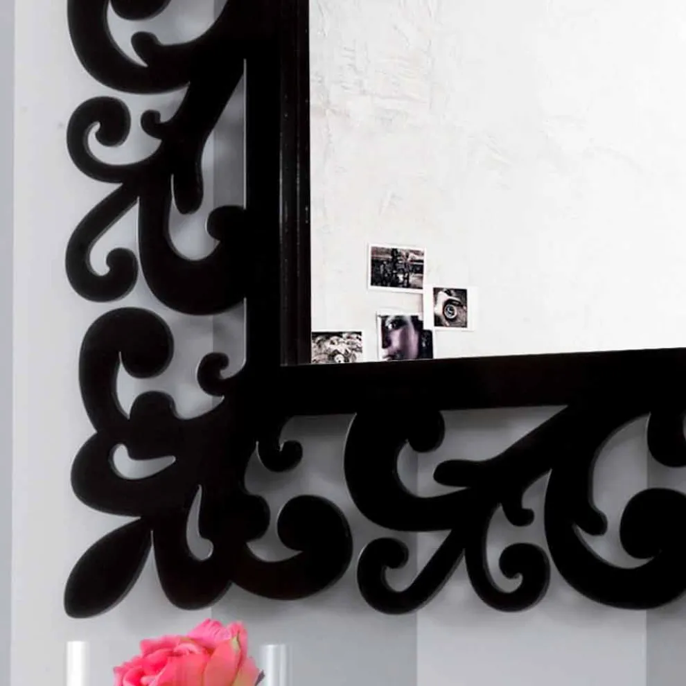 Großer rechteckiger Wandspiegel mit modernem Design aus schwarzem Holz - Manola