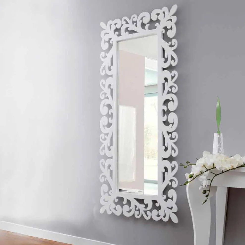 Großer rechteckiger Wandspiegel aus modernem Weißholz - Cortese