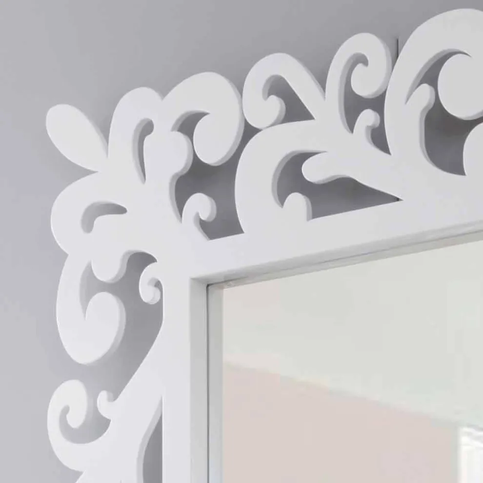 Großer rechteckiger Wandspiegel aus modernem Weißholz - Cortese