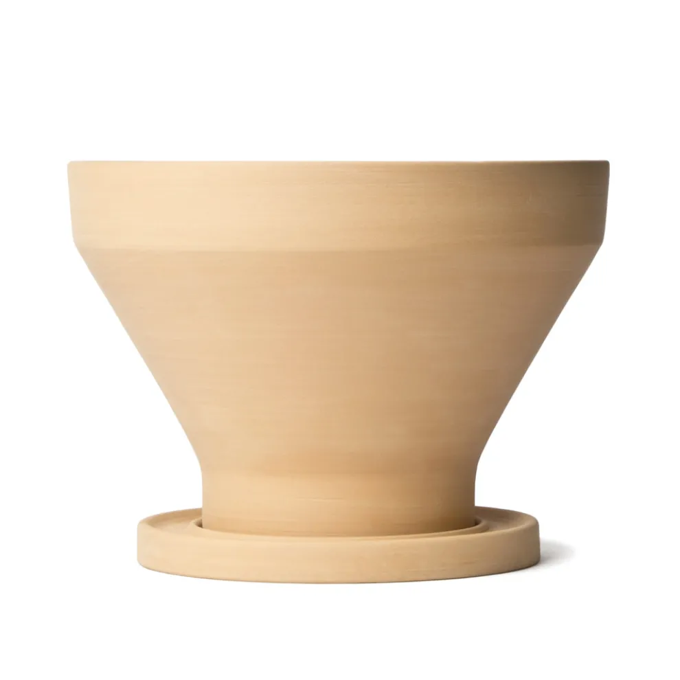 Design Blumenvase aus Terrakotta mit Untertasse Made in Italy - Ettie