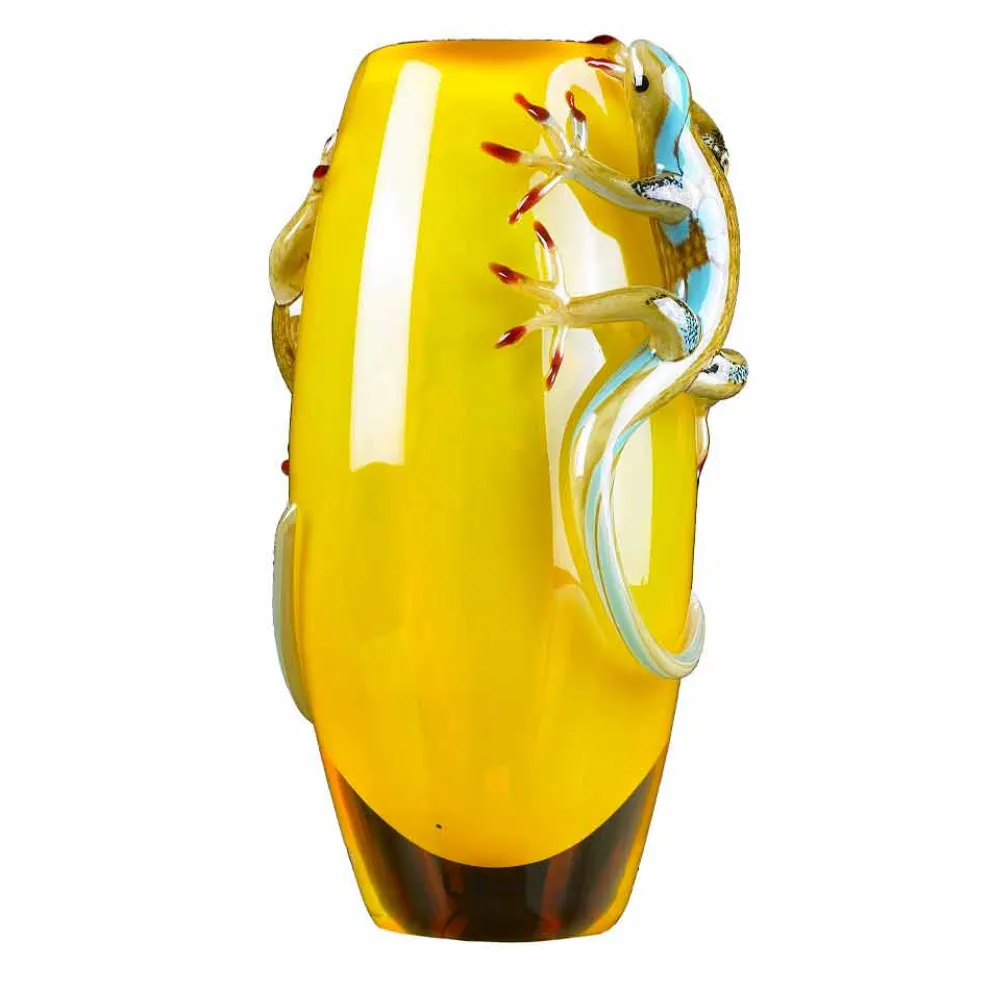 Buntglasvase für den Innenbereich mit Geckos Handmade in Italy - Geco