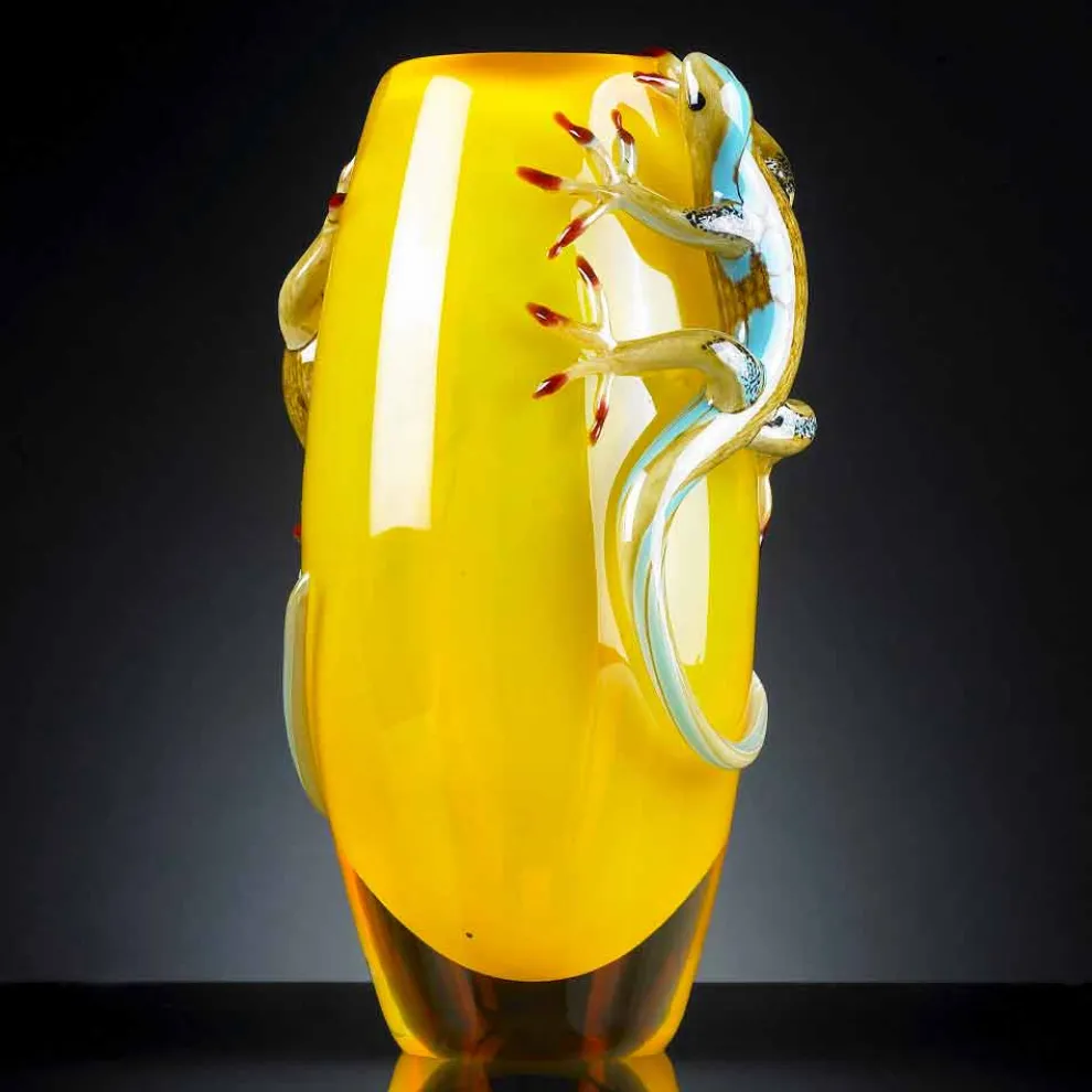 Buntglasvase für den Innenbereich mit Geckos Handmade in Italy - Geco