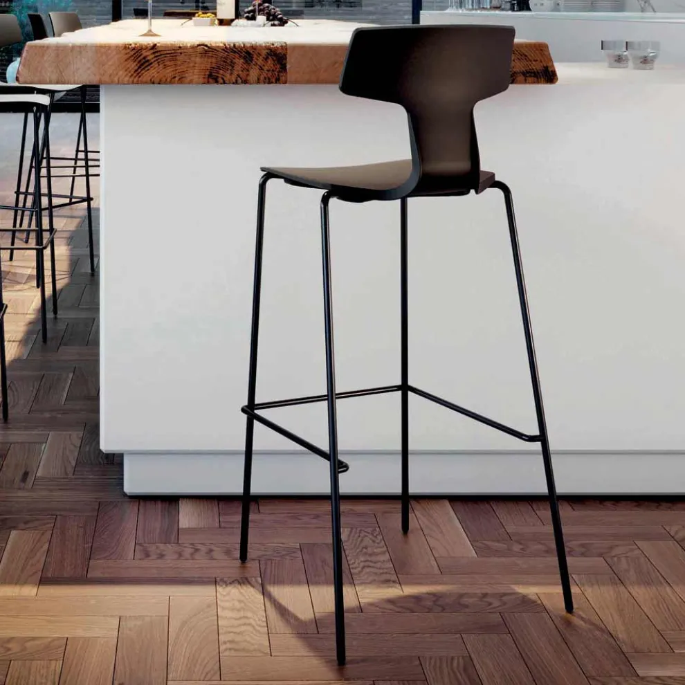 2 stapelbare Barhocker aus Metall und Polypropylen Made in Italy - Arlette