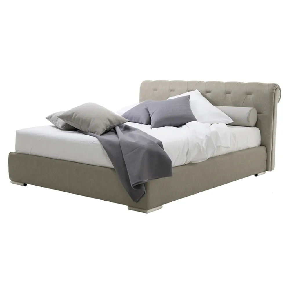 Bett mit Doppelbehälter aus Kunstleder oder Stoff Made in Italy - Bambola