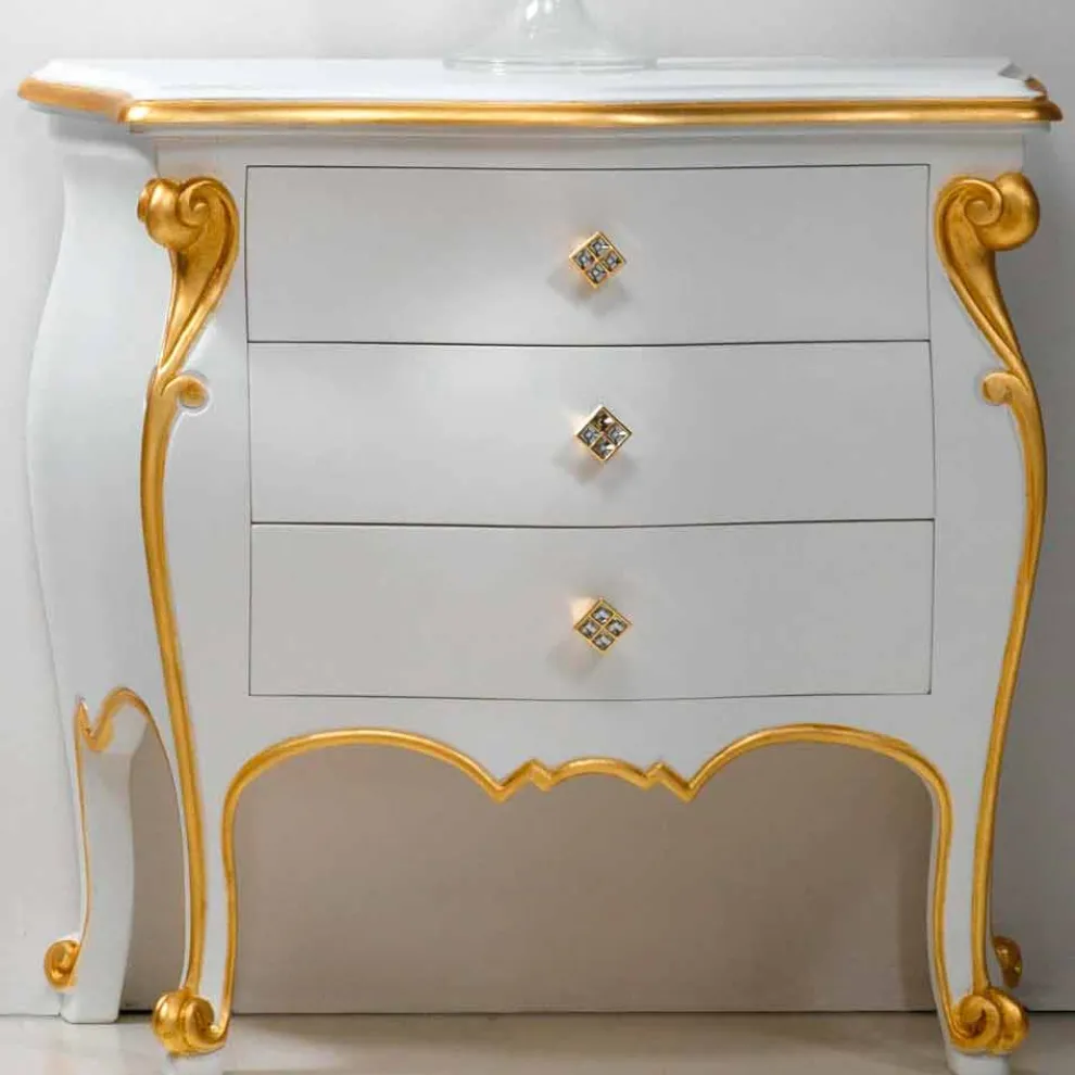 Nachttisch im klassischen Wohnstil mit goldenem Applikationen Bio handmade