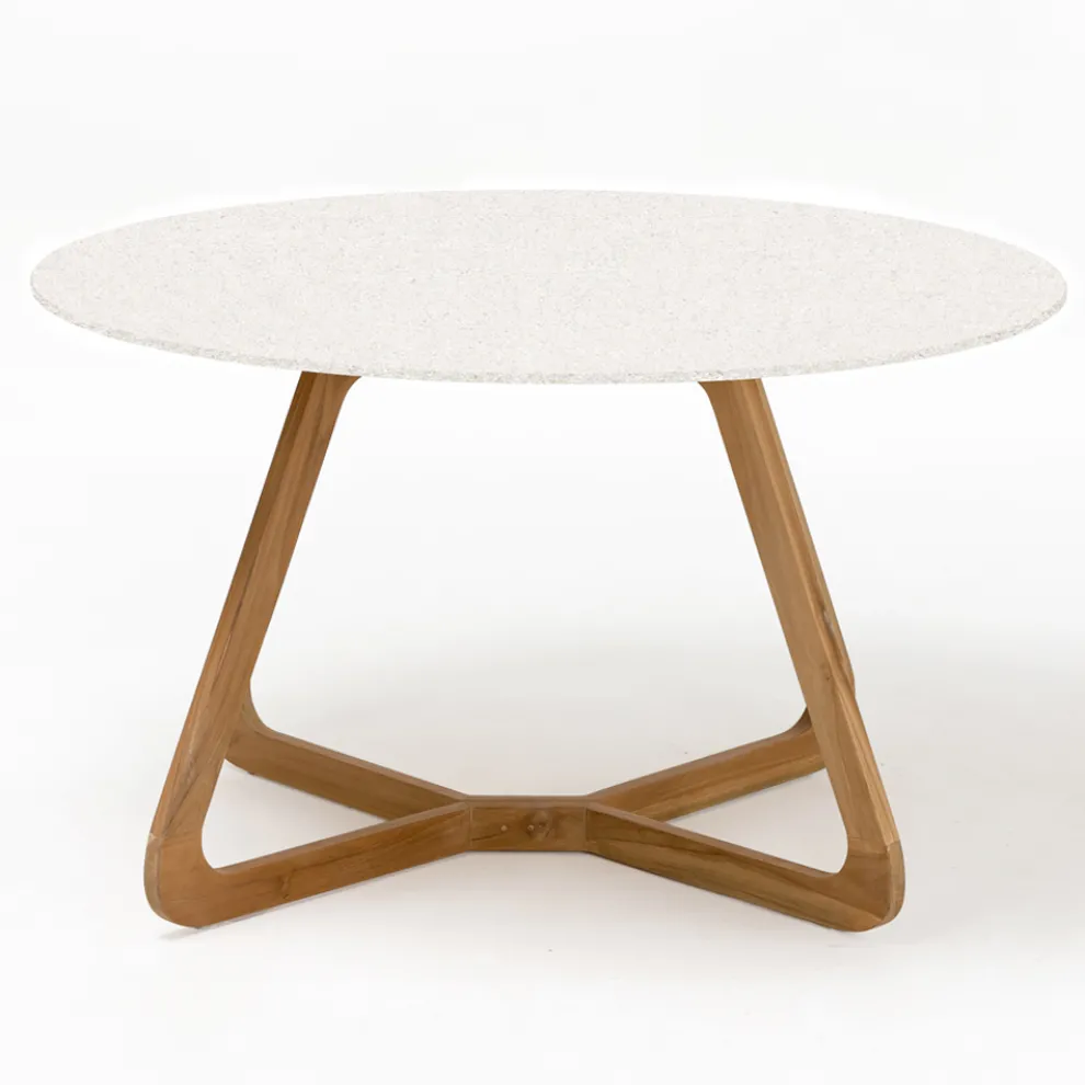 Runder Außentisch aus weißer Terrazzokeramik Made in Italy - Pegaso