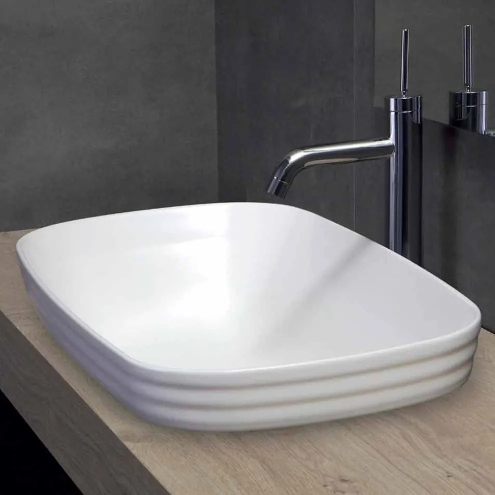 Halb versenktes Design-Waschbecken aus weißem oder farbigem Keramik-Trabia