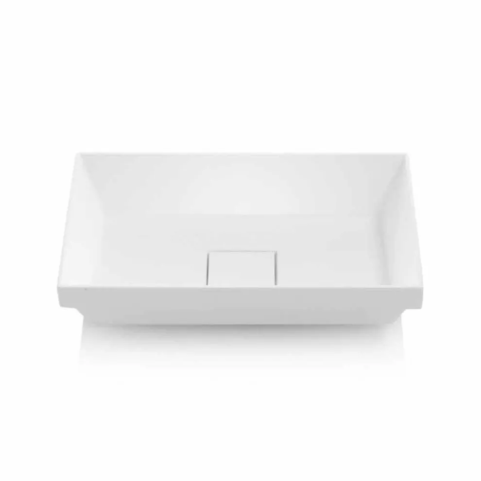 Halbeinbauwaschbecken aus weißem Harz mit Abflussabdeckung in modernem Design - Gelataro