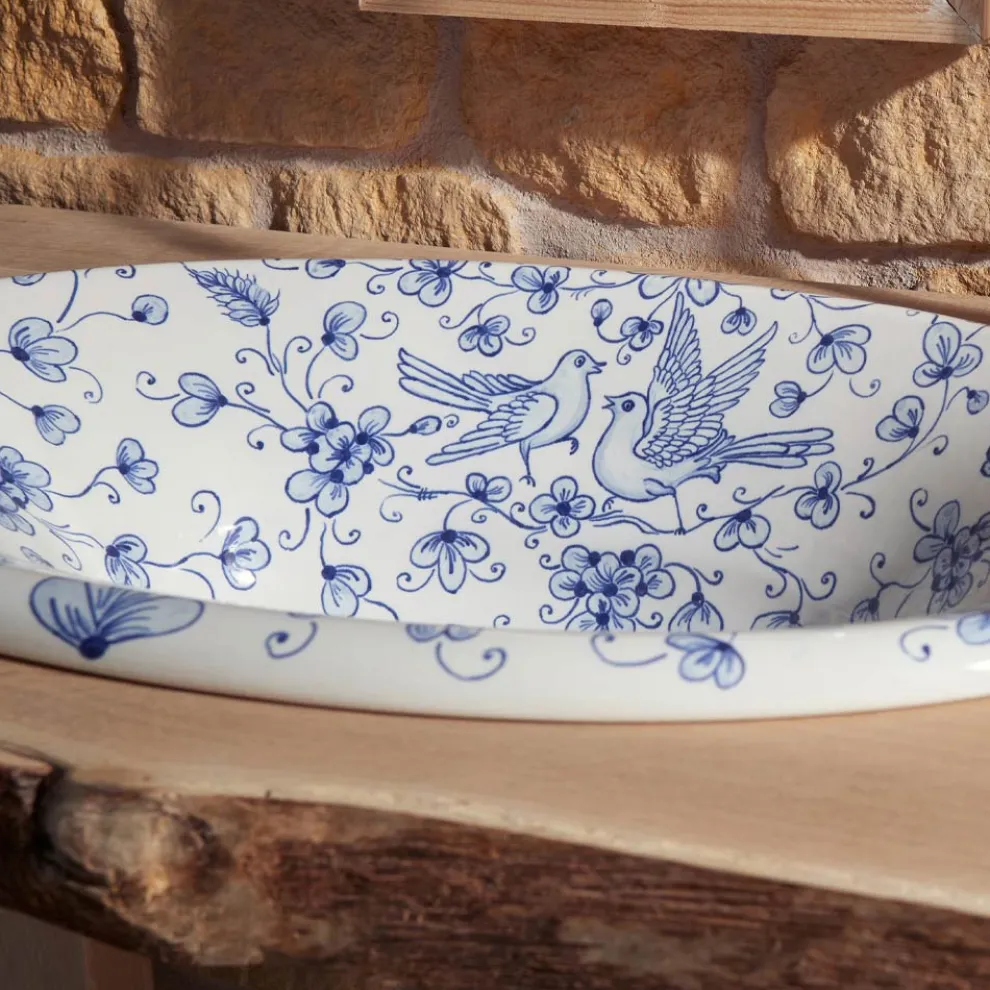 Halbeinbauwaschbecken aus handbemaltem Schamott, hergestellt in Italien – Principe