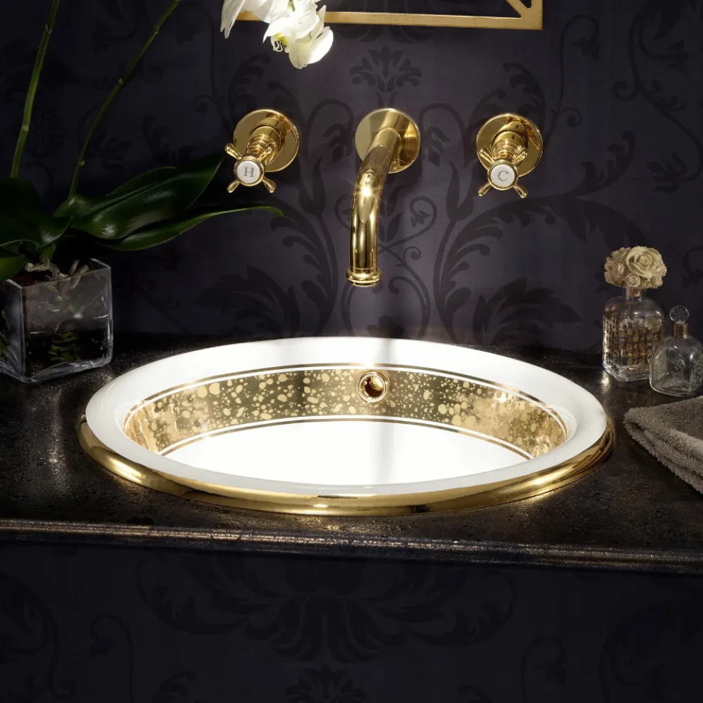 Halbeinbauwaschbecken aus Fire Clay mit Band in verschiedenen Ausführungen – Botticino