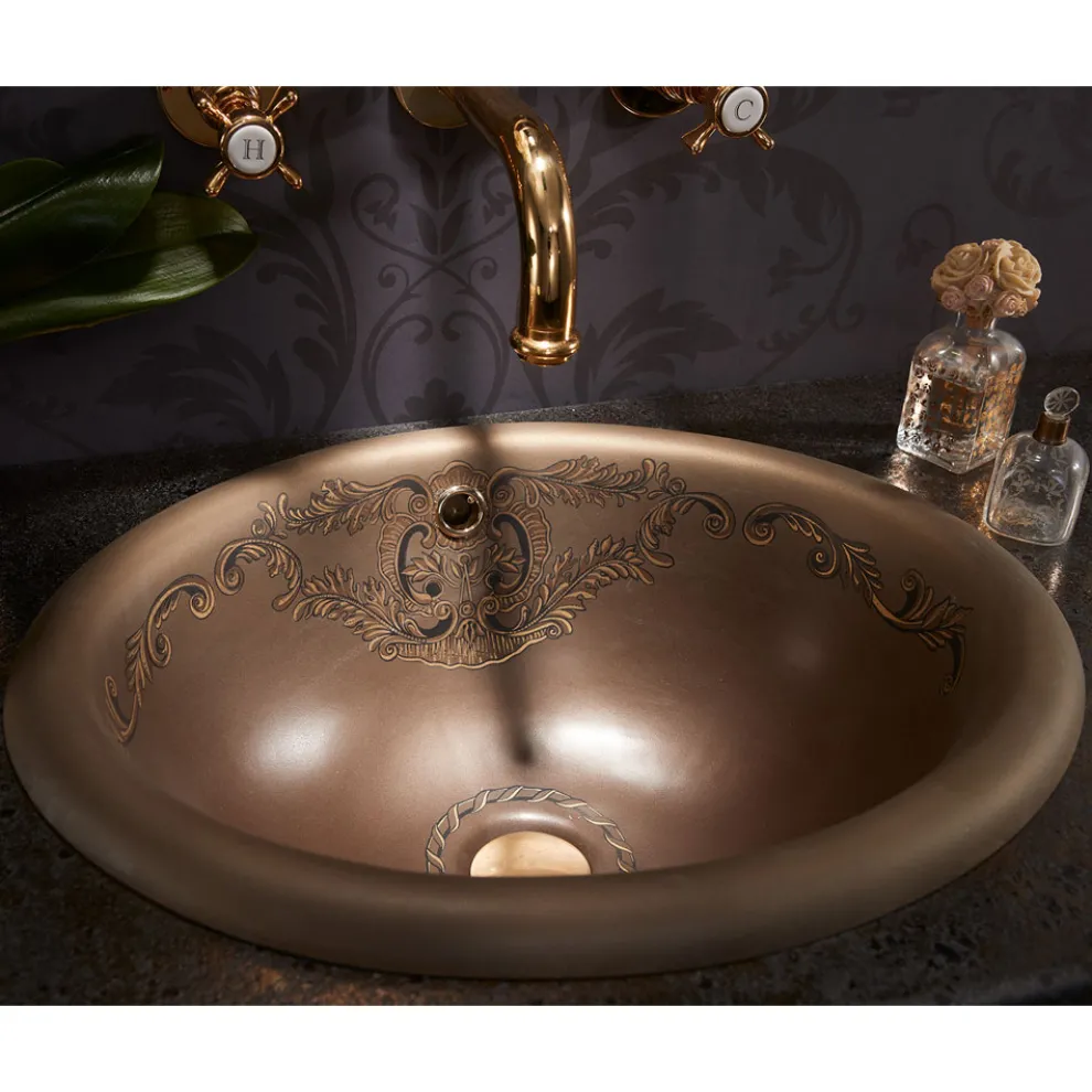 Halbeinbauwaschbecken aus Araldica Brown Fire Clay, hergestellt in Italien – Botticino