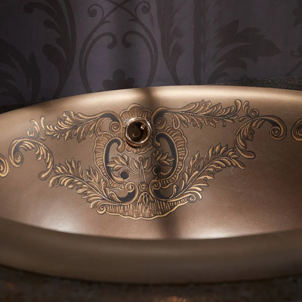 Halbeinbauwaschbecken aus Araldica Brown Fire Clay, hergestellt in Italien – Botticino