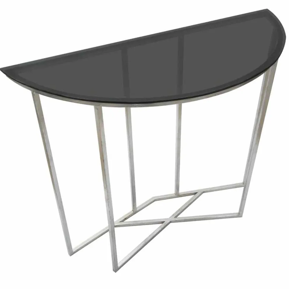 Halbkreisförmige Wohnzimmerkonsole im modernen Stil aus Eisen und Glas - Augusta