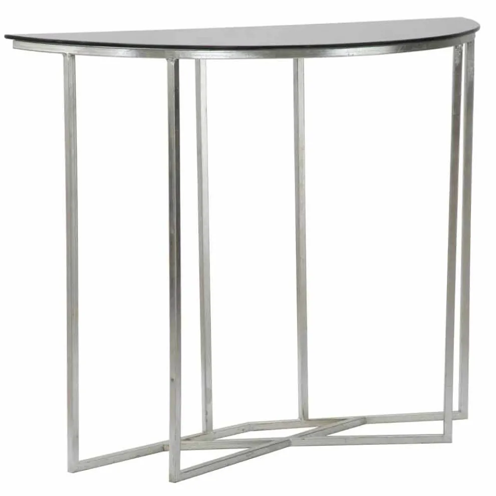 Halbkreisförmige Wohnzimmerkonsole im modernen Stil aus Eisen und Glas - Augusta