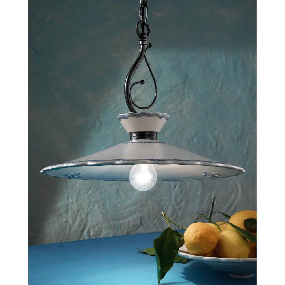 Handbemalte Hängelampe aus Keramik mit Stickereieffekt - Ravenna